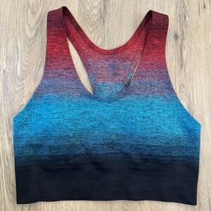Athleta Ombre Racerback Sports‎ Bra Size Medium Red Blue Black Workout Fitness
